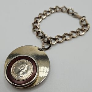 VINTAGE Elizabeth II Dei Gratia Regina Double Sided Mounted Coin Charm Bracelet